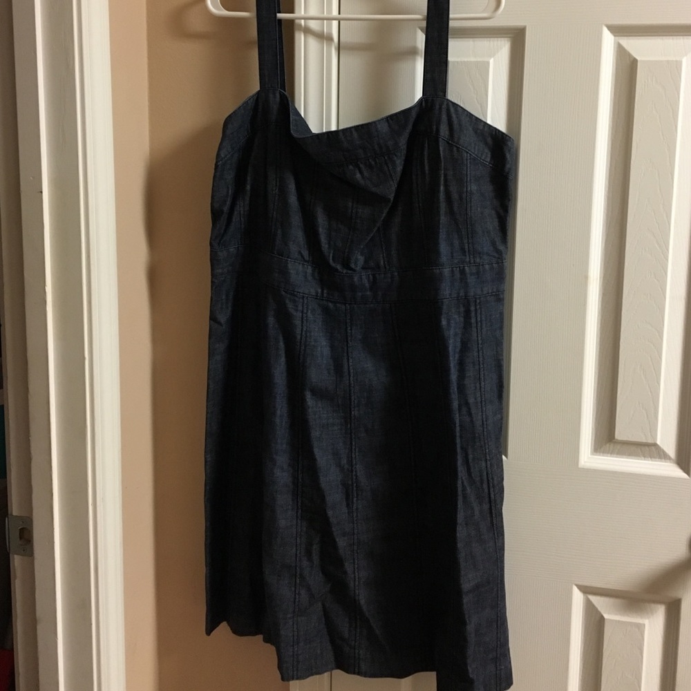 Denim dress with movable straps